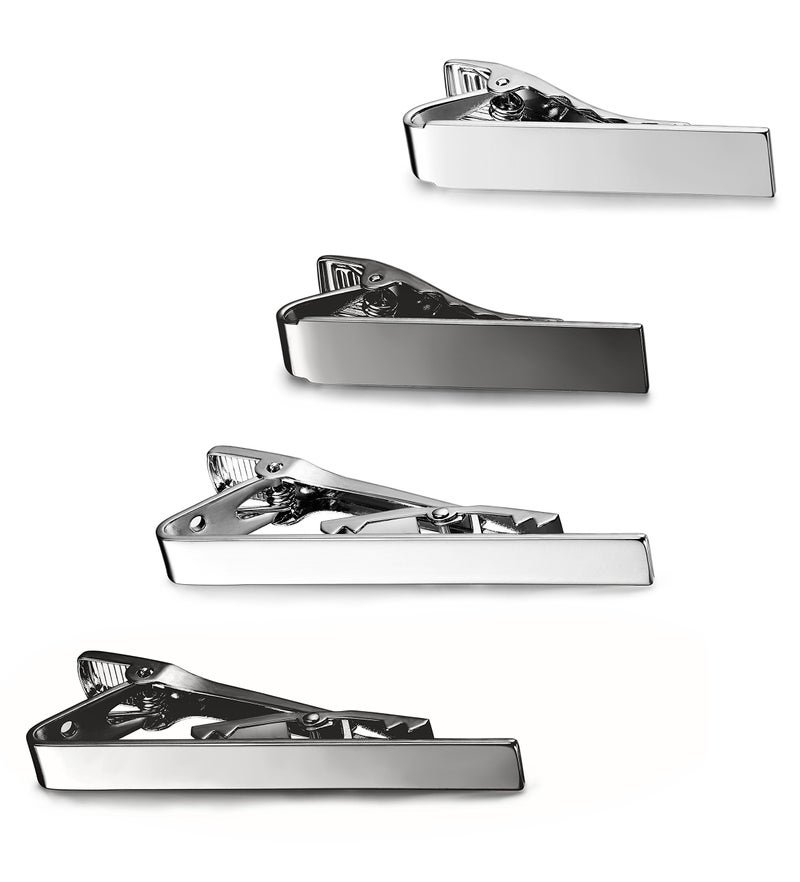 LOYALLOOK 2pcs 2.15Inch Mens Tie Bar Pinch Clip Set for Regular Ties and 2pcs 1.5Inch Skinny Tie Clip with Gift Box Silver Black Tone Pack - Image 4